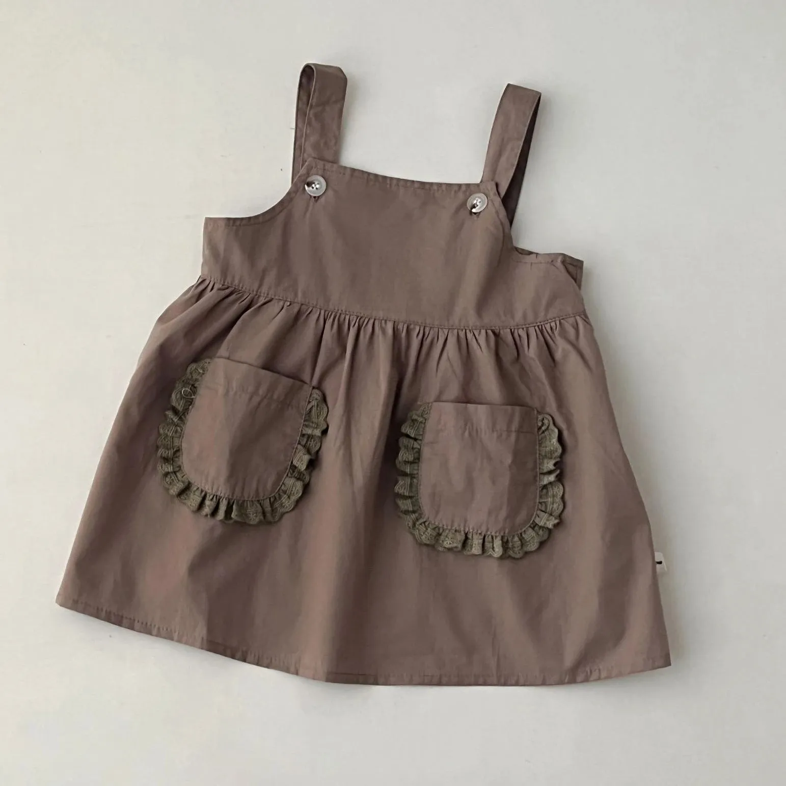 Girls Solid Suspenders Dress