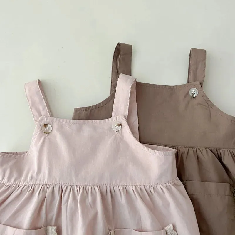 Girls Solid Suspenders Dress