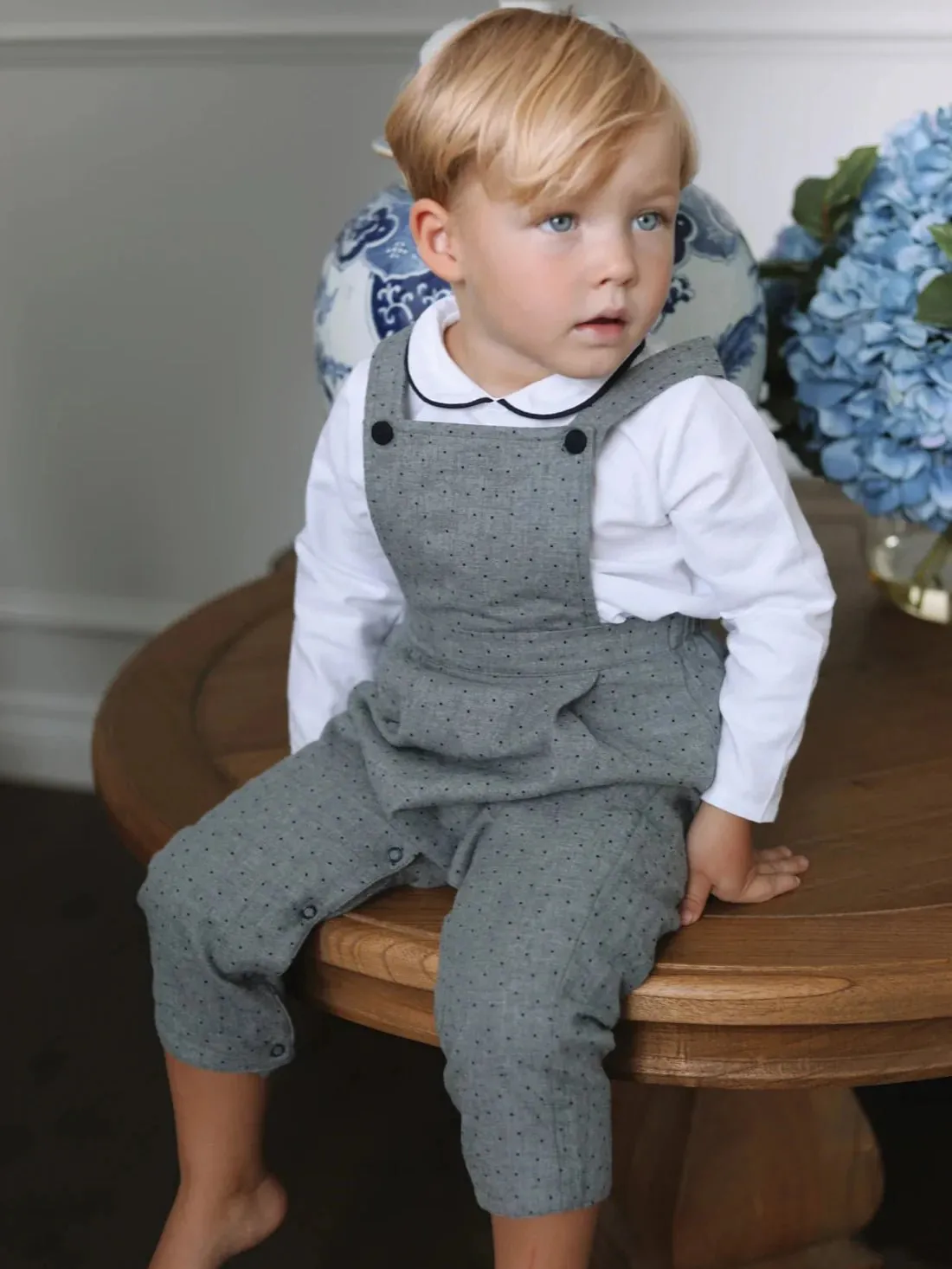 Grey Polkadot Smart Suspender Set for Boys