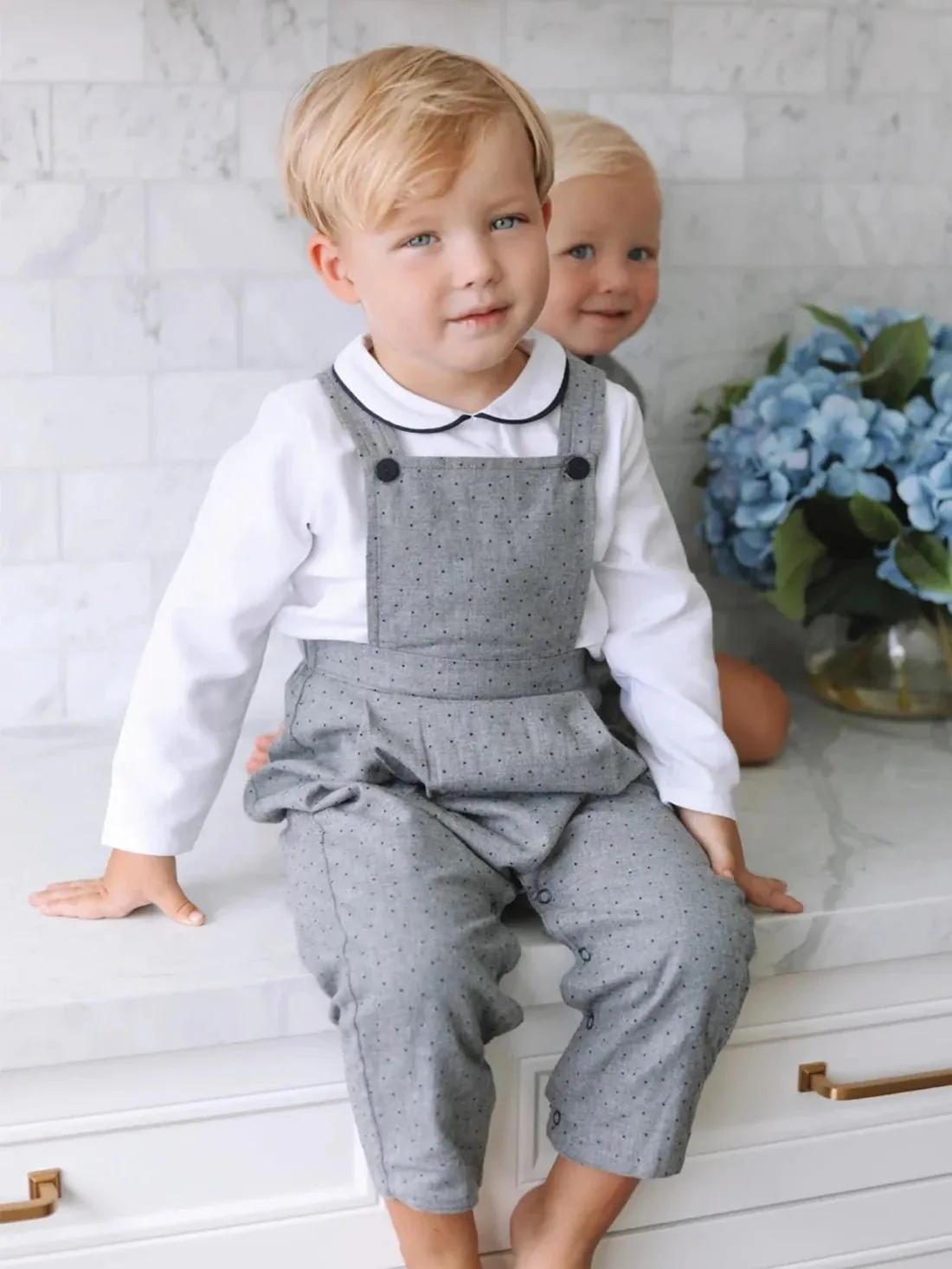 Grey Polkadot Smart Suspender Set for Boys