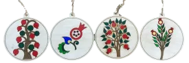 Hand-Painted Wooden Ornaments "Pomegranate Series"