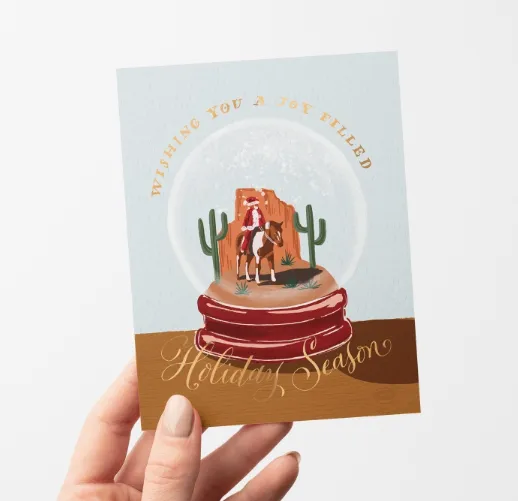 Holiday Cards | Antiquaria | Cowboy Santa Snow Globe | pre-order