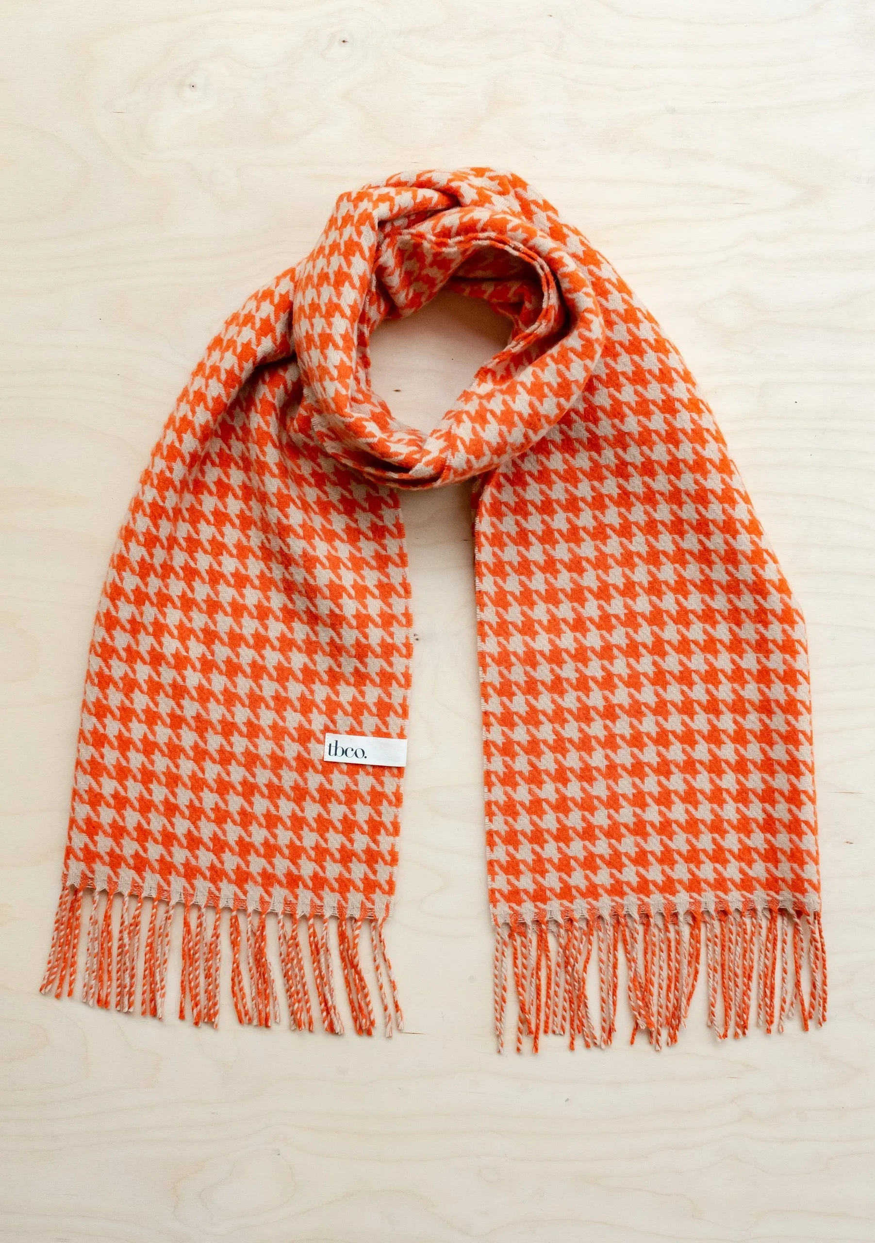 Lambswool Oversized Scarf in Orange Houndstooth