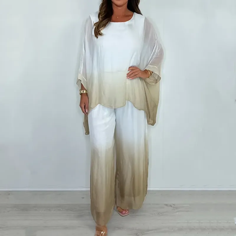  Limited Time Offer  50% Off! Mesh Mix Dip Dye Loose Flowy Top & Trouser Set