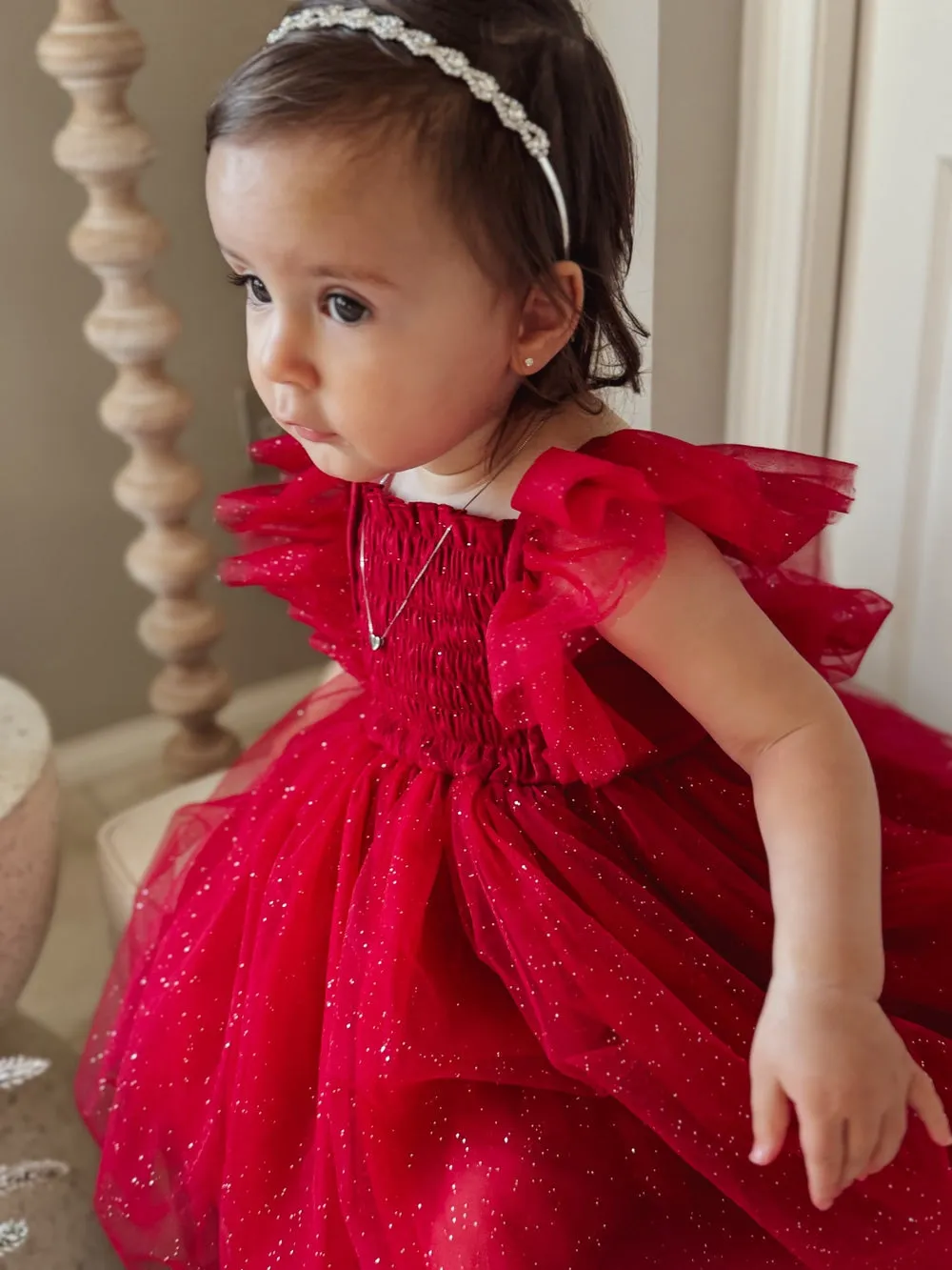 Lotus Red Sparkle Girls Christmas Dress