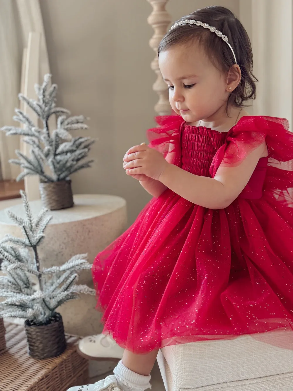 Lotus Red Sparkle Girls Christmas Dress
