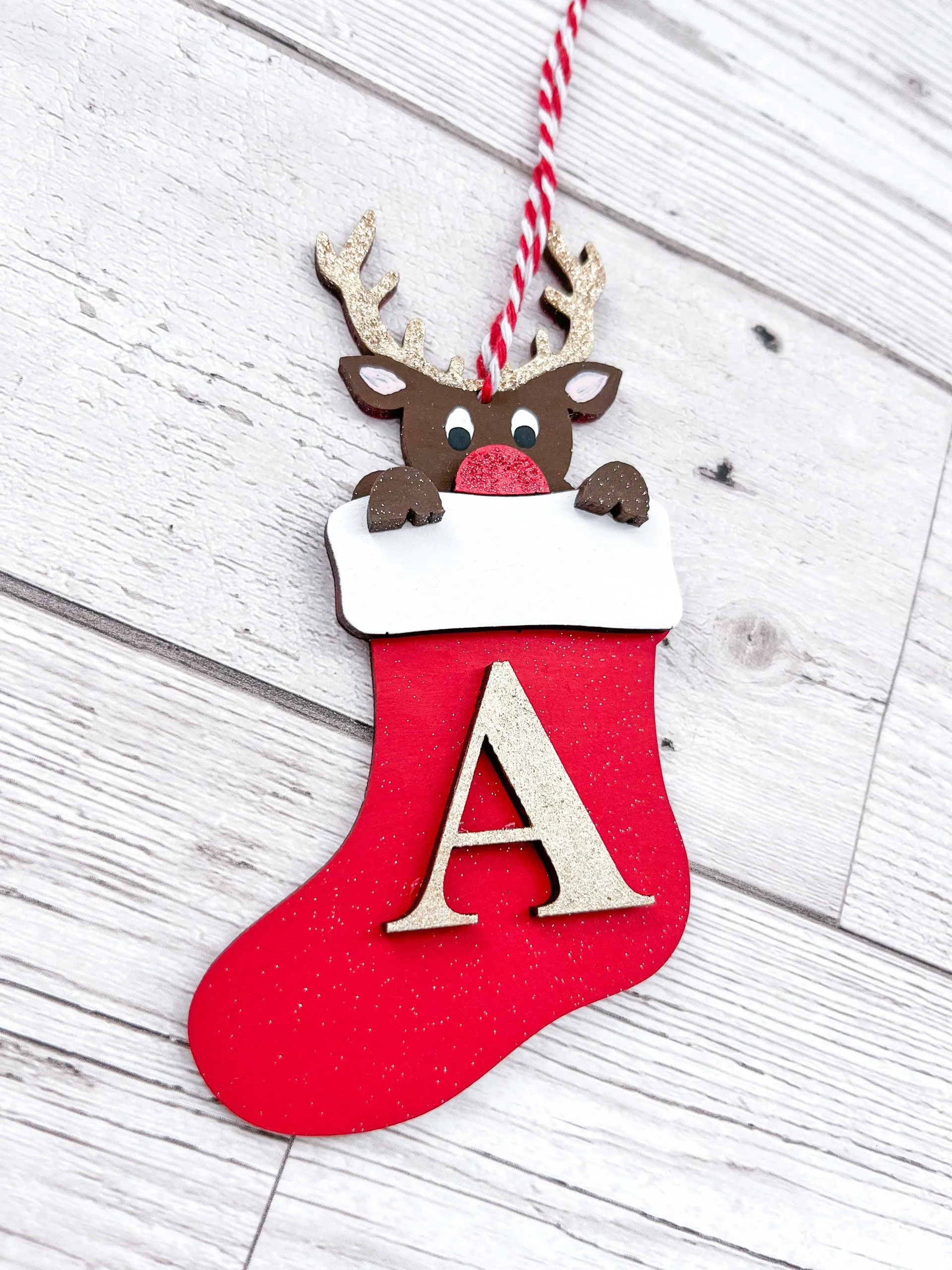 Personalised Reindeer Stocking Initial Decoration