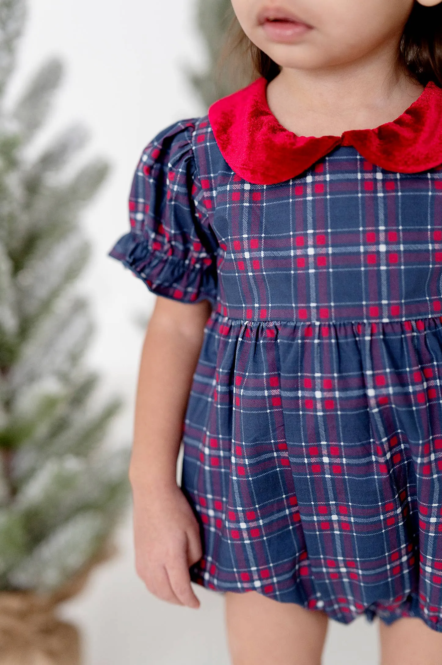 Quinn Collared Bubble in Holiday Plaid | Poplin Cotton