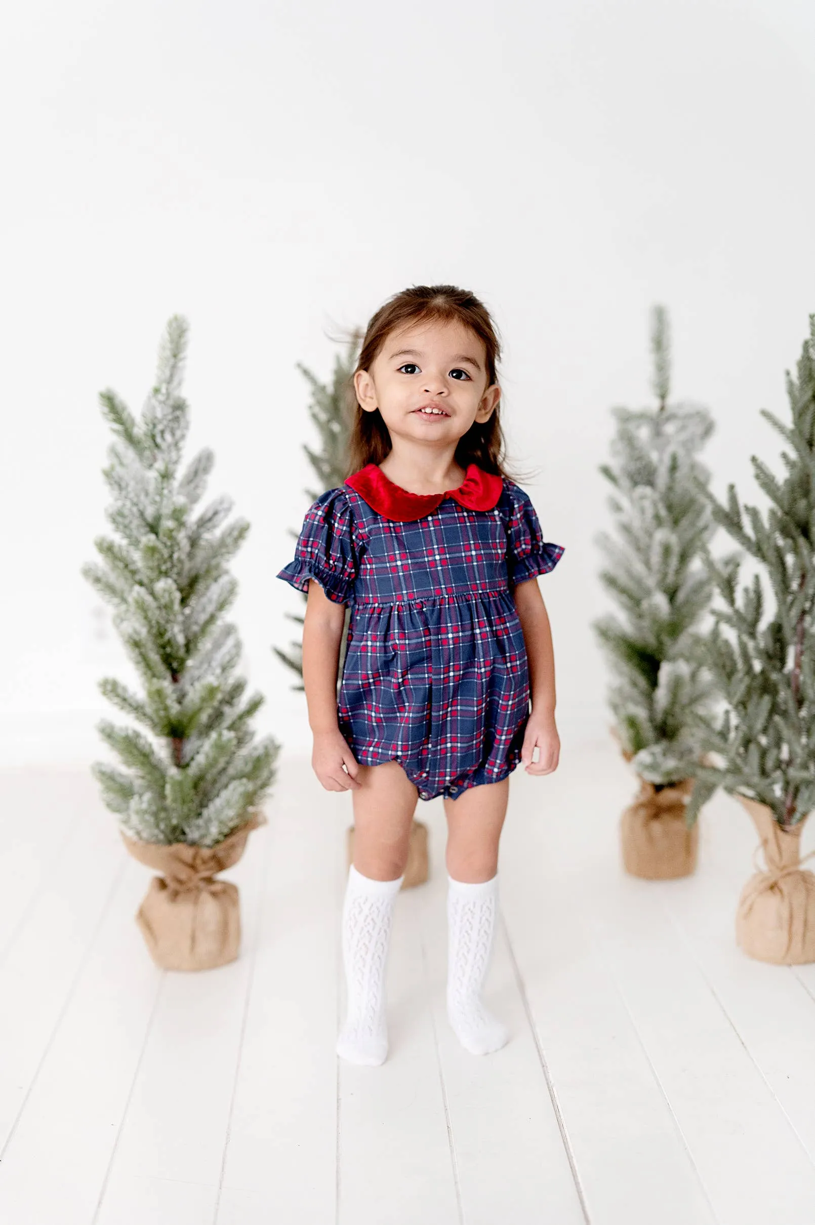 Quinn Collared Bubble in Holiday Plaid | Poplin Cotton