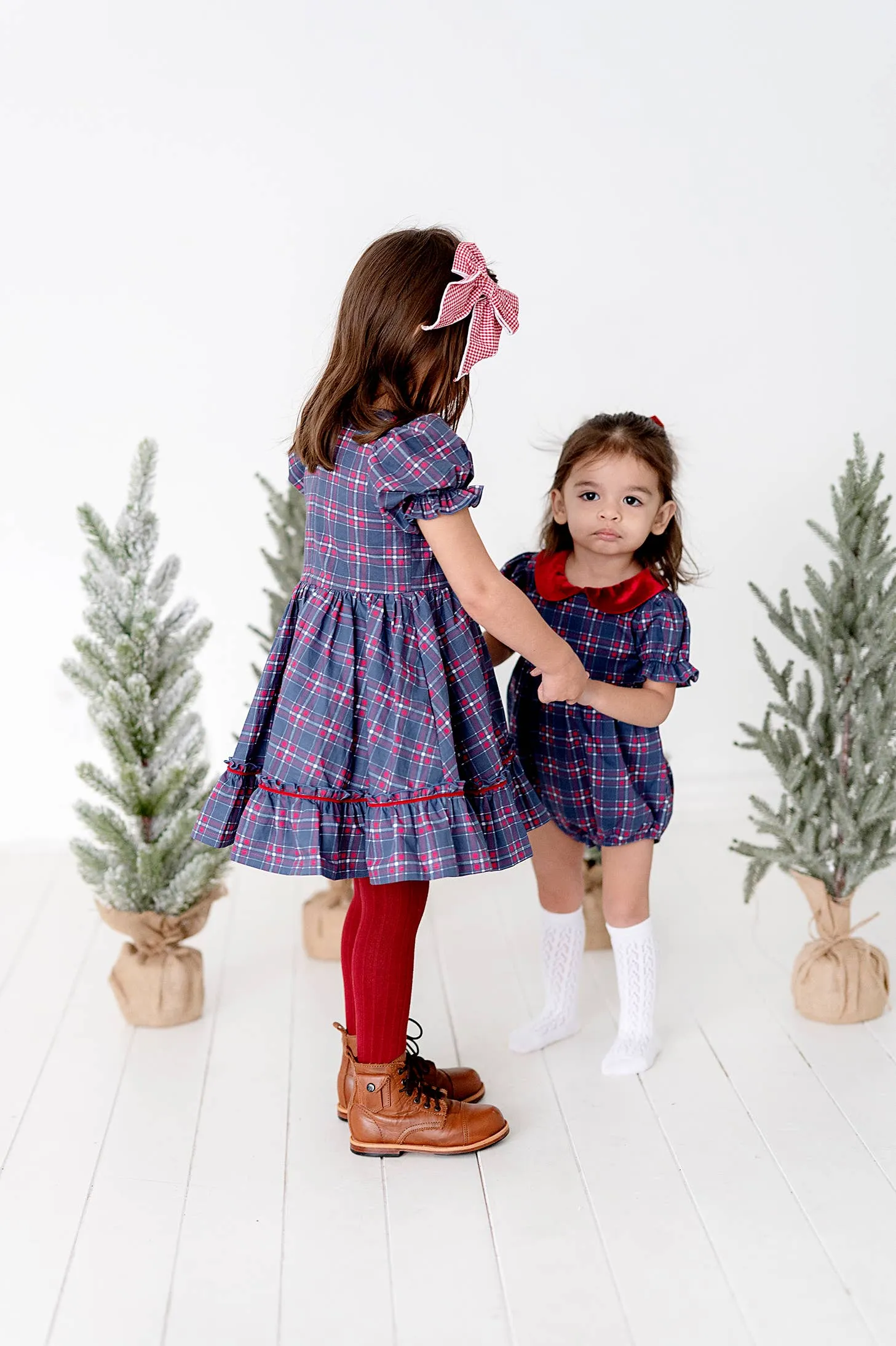 Quinn Collared Bubble in Holiday Plaid | Poplin Cotton