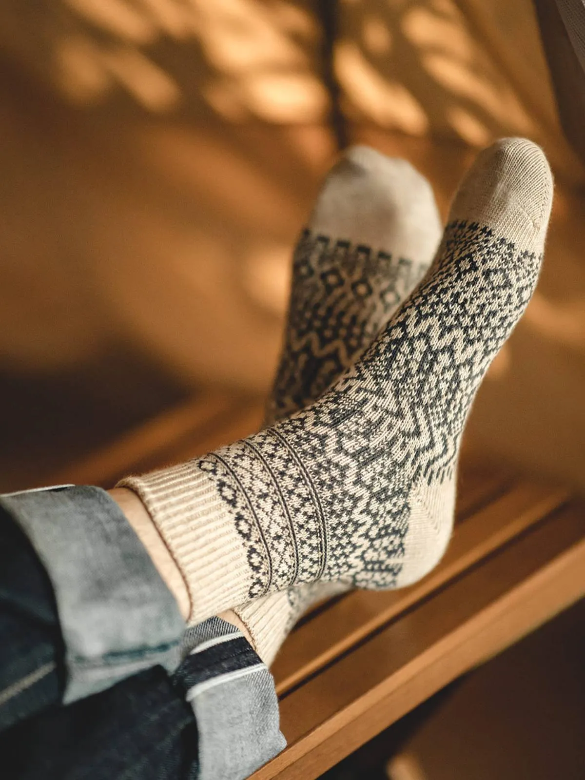 Retro Fair Isle Knit Mid-Calf Socks