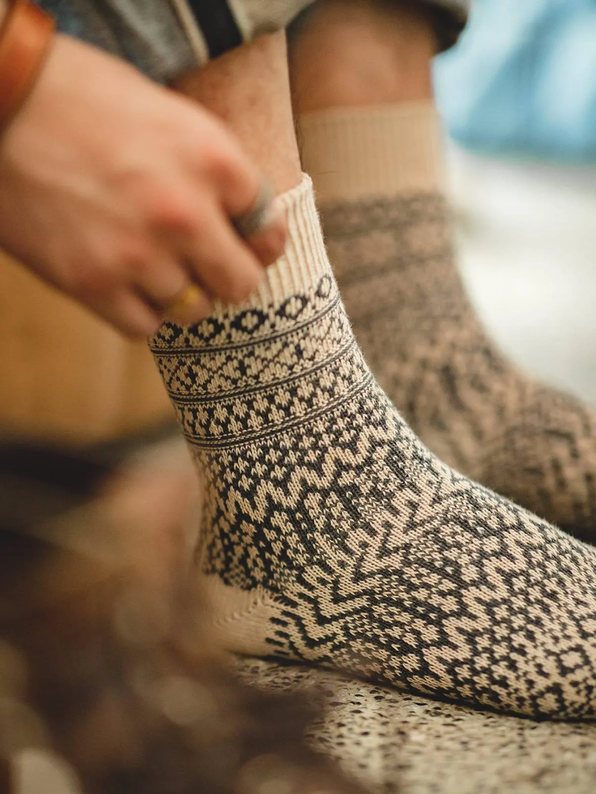 Retro Fair Isle Knit Mid-Calf Socks