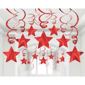 Shooting Stars Foil Swirl Decorations - Apple Red