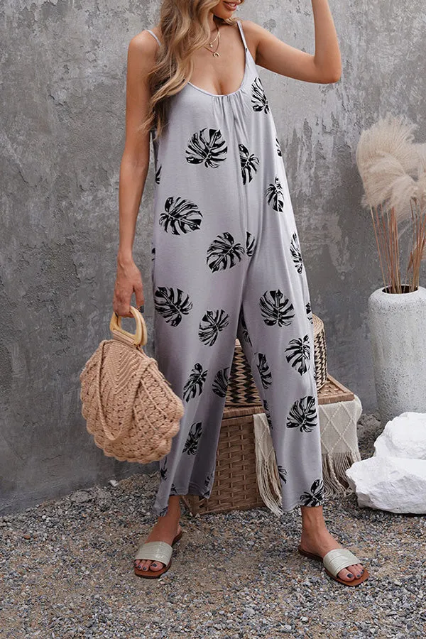 suspenders print jumpsuit
