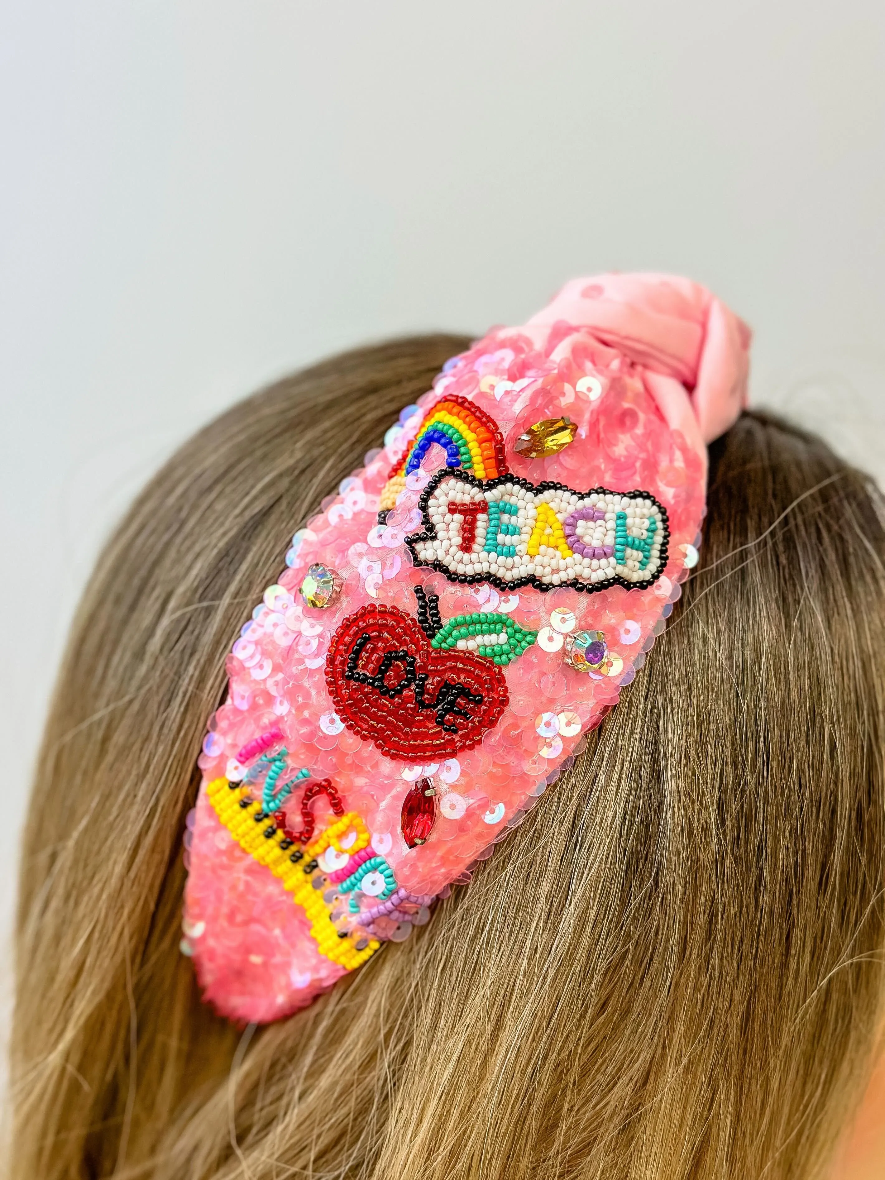 'Teach' Embellished Top Knot Headband