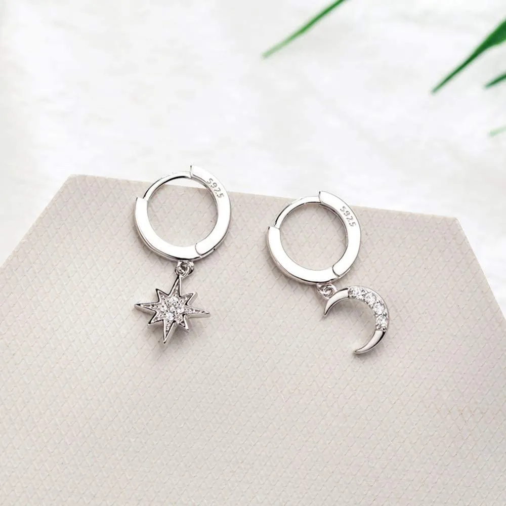 Women's Moon Star Pendant Small Hoop Earrings