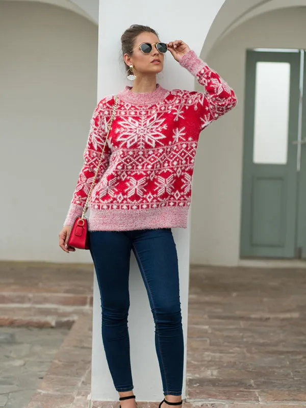 Women's Snowflake Print Knitted Christmas Jumper